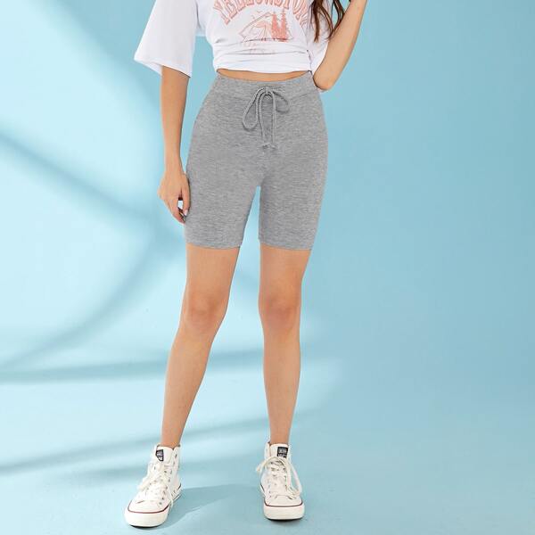 

Drawstring Waist Biker Shorts, Light grey