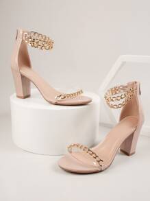 SHUZIA Dép xăng đan màu trơn Dây đeo mắt cá chân Thanh lịch - Màu be - Xem 2