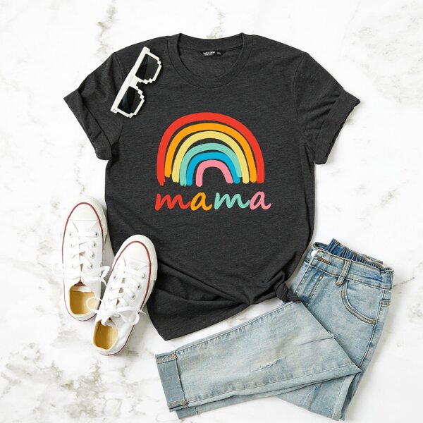 

Plus Letter And Rainbow Print Tee, Dark grey