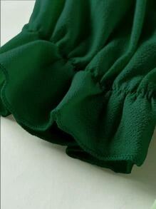 SHEIN SunnyBelle Áo sơ mi viền lá sen màu trơn Boho - màu xanh lá - Xem 3