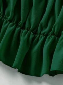 SHEIN SunnyBelle Áo sơ mi viền lá sen màu trơn Boho - màu xanh lá - Xem 4