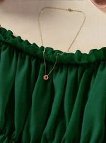 SHEIN SunnyBelle Áo sơ mi viền lá sen màu trơn Boho - màu xanh lá - Xem 6