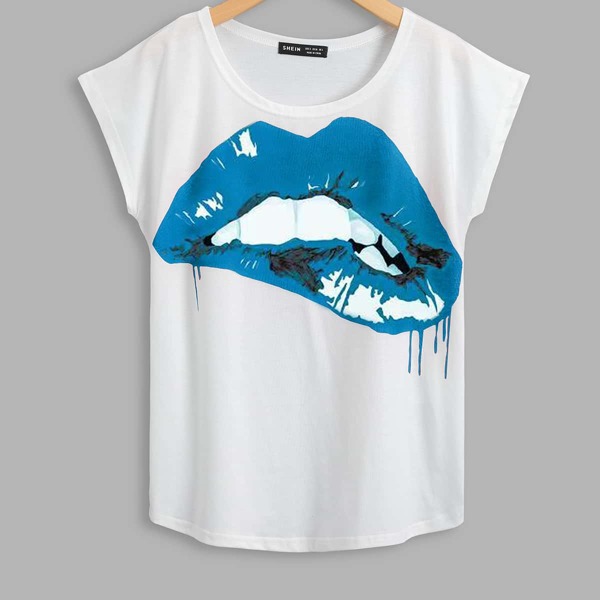

Mouth Print Cap Sleeve Tee, White