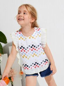 SHEIN Top con bordado con ojal geométrico ribete con fruncido - Blanco - Ver 3