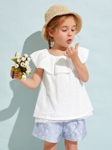 SHEIN Toddler Girls Ruffle Trim Schiffy Top - White - View 1