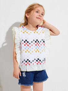 SHEIN Top con bordado con ojal geométrico ribete con fruncido - Blanco - Ver 5