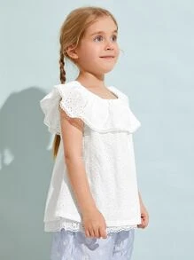 SHEIN Toddler Girls Ruffle Trim Schiffy Top - White - View 3