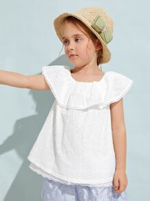 SHEIN Toddler Girls Ruffle Trim Schiffy Top - White - View 4