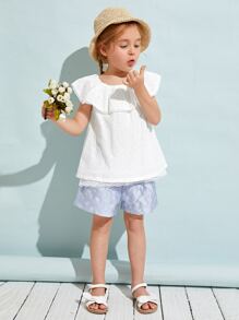 SHEIN Toddler Girls Ruffle Trim Schiffy Top - White - View 5