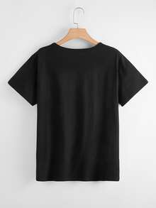 Plus Figure & Japanese Slogan Print Tee - Black - View 2