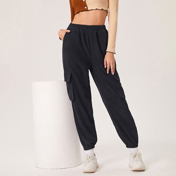 

Flap Pocket Side Cord Pants, Black