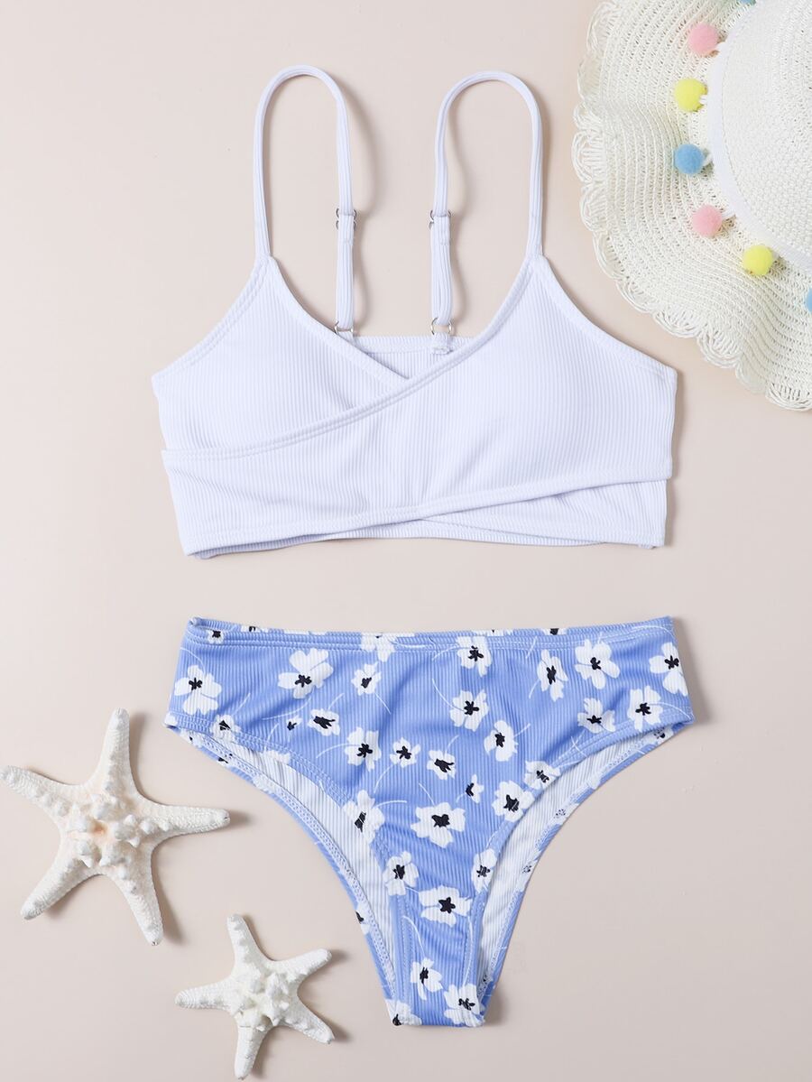 Tween Girl Floral Rib Bikini Set Summer Beach | SHEIN USA