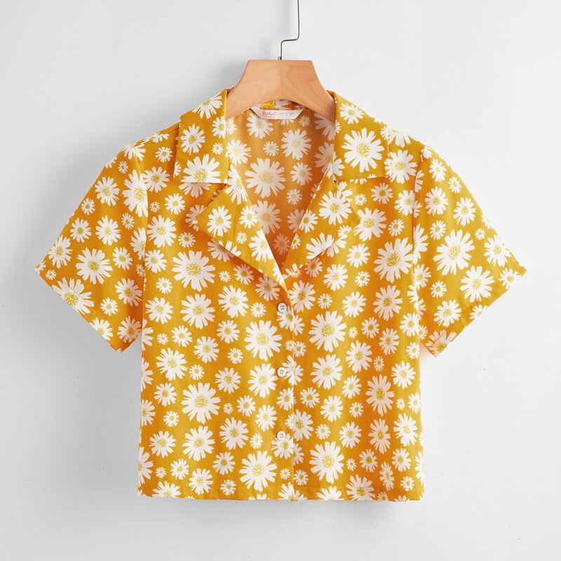 

Daisy Button Front Crop Blouse, Yellow