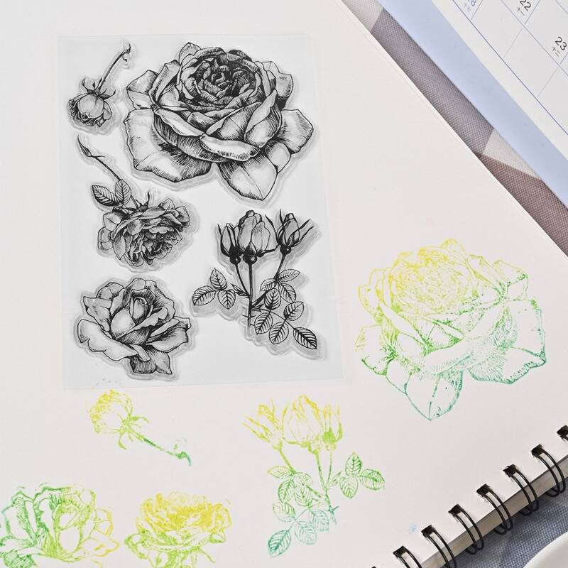 

5pcs Rose Shaped Stamp Set, Clear