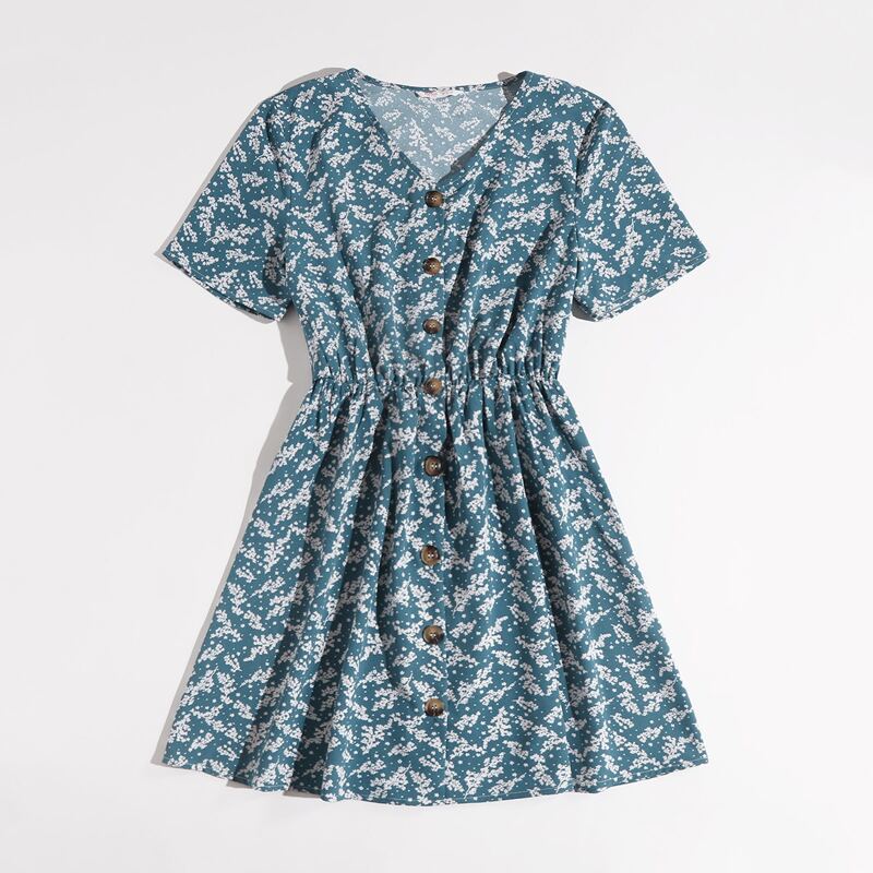 

Ditsy Floral Button Front Dress, Blue