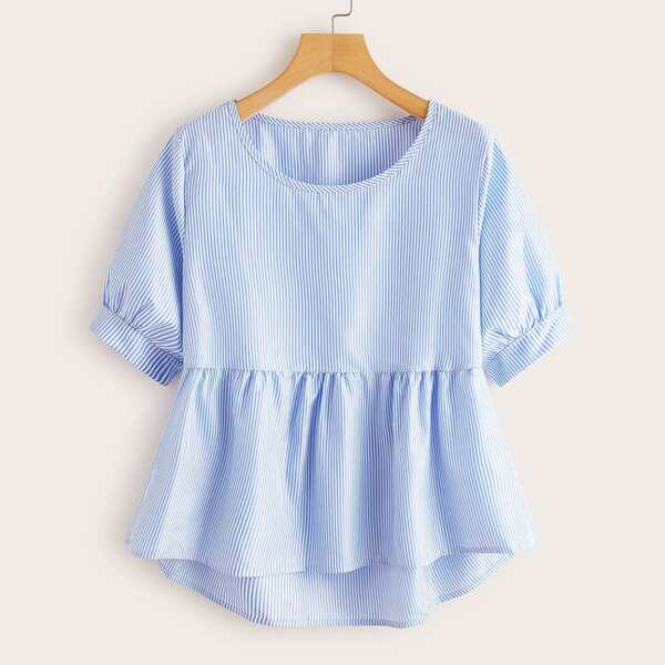 

Striped High Low Peplum Blouse, Baby blue