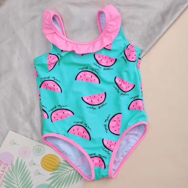 

Baby Girl Watermelon Print One Piece Swimsuit, Multicolor