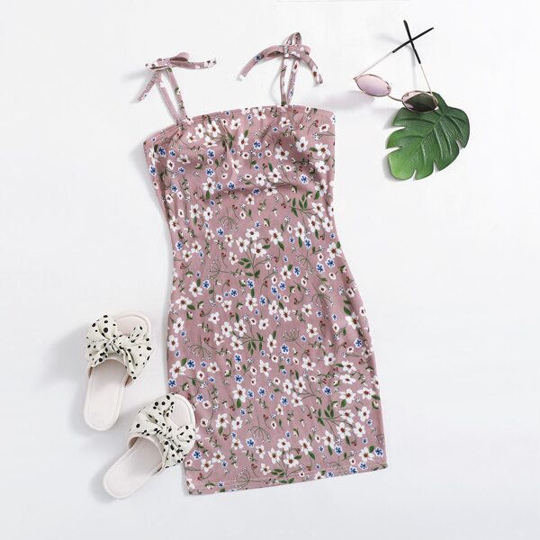 

Girls Tie Shoulder Ditsy Floral Dress, Multicolor