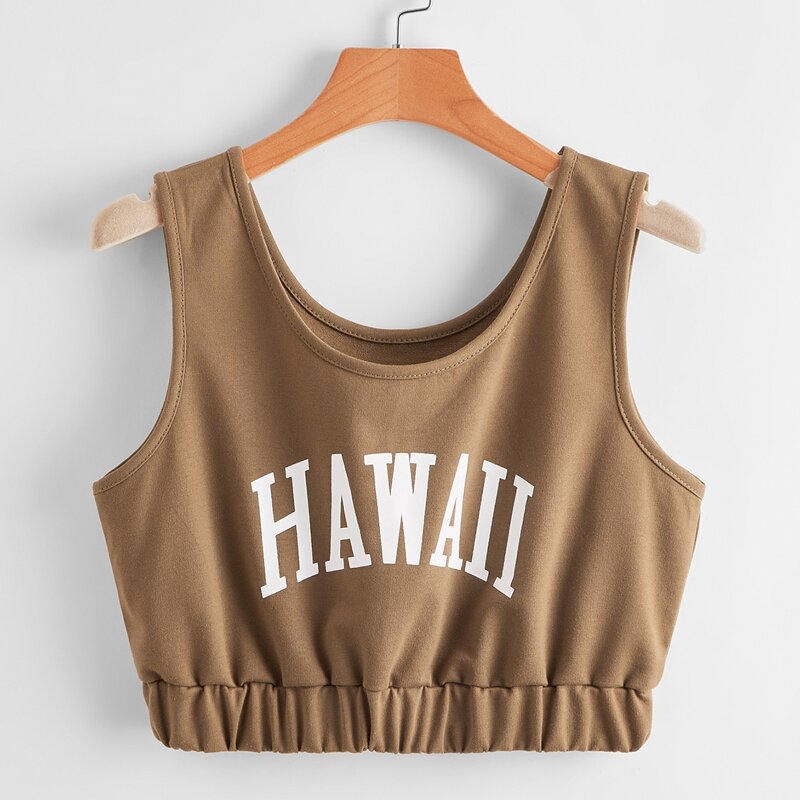 

Letter Graphic Crop Tank Top, Khaki