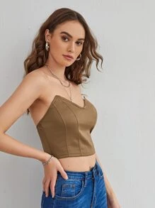 SHEIN Privé 前接縫短版抹胸上衣 - 棕色 - 查看 3