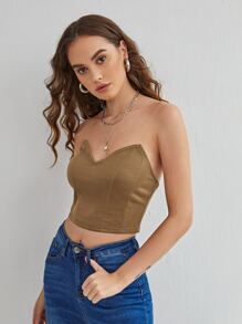 SHEIN Privé 前接縫短版抹胸上衣 - 棕色 - 查看 5