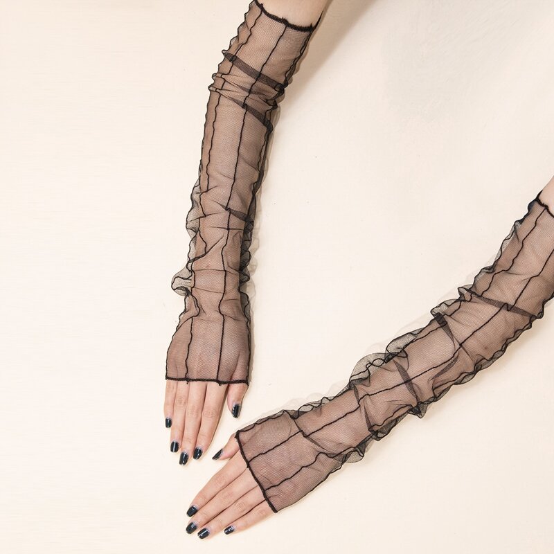 

Sheer Long Gloves, Black