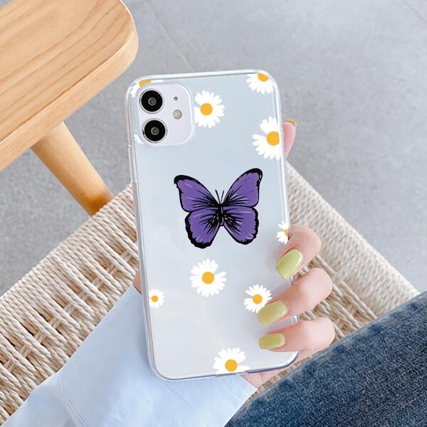 

Butterfly & Daisy Print Clear Phone Case