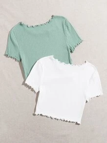 Muchica 2 Packs Lettuce Trim Tee - Multicolor - View 2