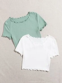 Muchica 2 Packs Lettuce Trim Tee - Multicolor - View 4