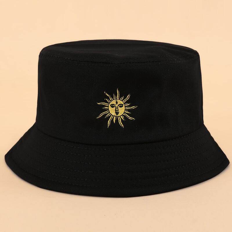 

Sun Embroidery Bucket Hat, Black