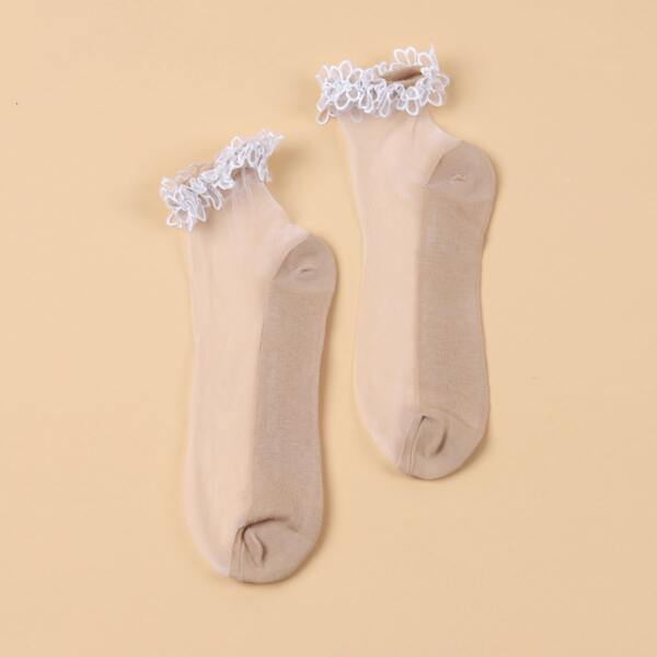 

Lace Trim Ankle Socks, Khaki