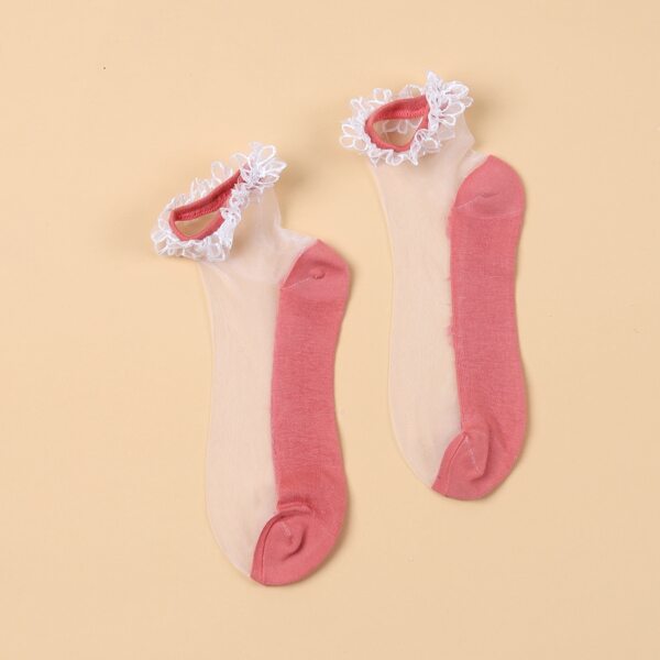 

Lace Trim Ankle Socks, Watermelon pink