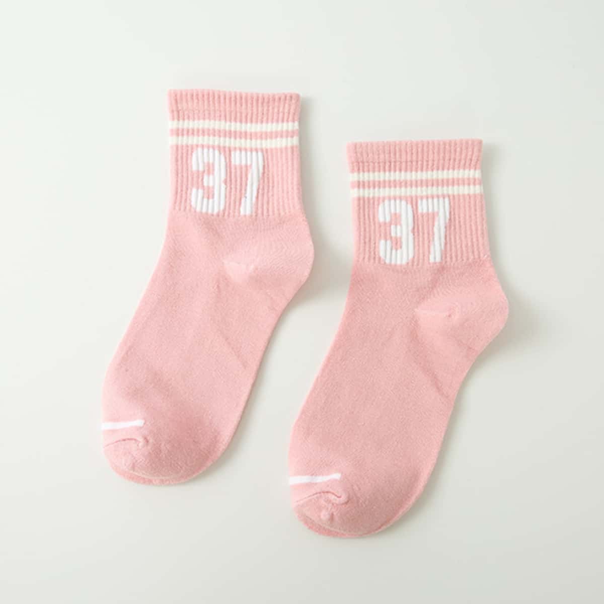 

1pair Letter Graphic Crew Socks, Pink