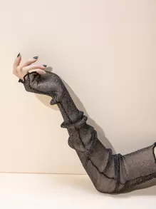 1pair Women's Fashionable Shiny Glitter Decor See-Through Party Dress Long Gloves Wedding Summer - Black - View 3