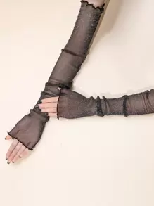 1pair Women's Fashionable Shiny Glitter Decor See-Through Party Dress Long Gloves Wedding Summer - Black - View 4