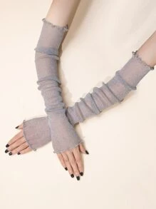 1pair Ladies' Shimmering Party Long Gloves, Glistening Decorative Arm Wear For Formal Occasions - Silver - View 4