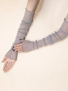 1pair Ladies' Shimmering Party Long Gloves, Glistening Decorative Arm Wear For Formal Occasions - Silver - View 5