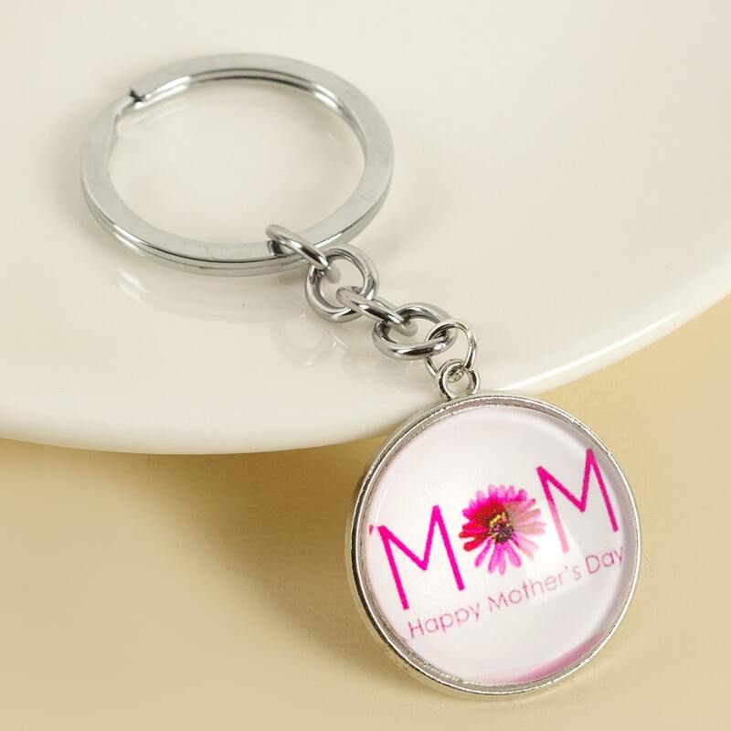 

Slogan & Flower Charm Keychain, Multicolor