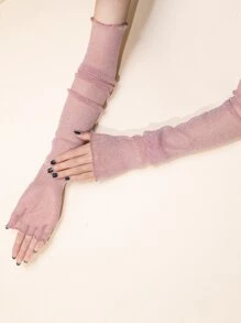 1pair Women's Glittering See-through Party Dressing Decorative Long Gloves - Pink - View 4