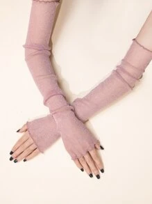 1pair Women's Glittering See-through Party Dressing Decorative Long Gloves - Pink - View 5