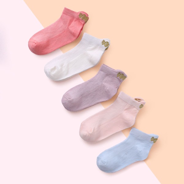 

5pairs Girls Butterfly Embroidery Socks, Multicolor