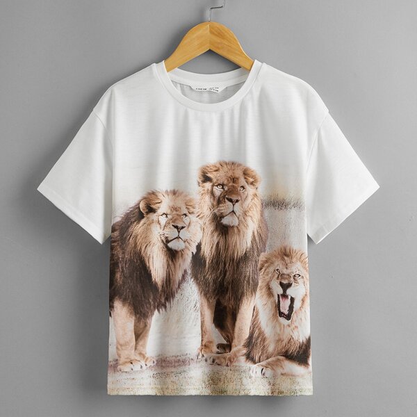 

Boys Lion Print Tee, White