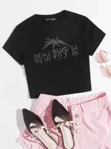 Muchica Camiseta de araña de diamante de imitación - Negro - Ver 1