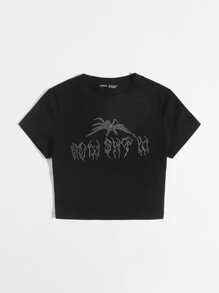 Muchica Camiseta de araña de diamante de imitación - Negro - Ver 3