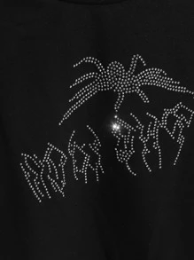 Muchica Camiseta de araña de diamante de imitación - Negro - Ver 5