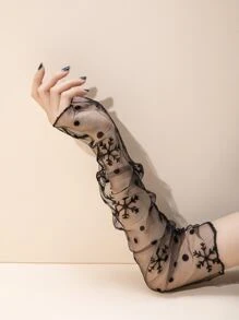 1pair Women's Snowflake Pattern Breathable Decorative Long Gloves For Wedding - Black - View 1