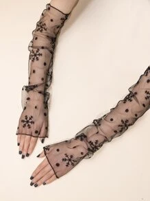 1pair Women's Snowflake Pattern Breathable Decorative Long Gloves For Wedding - Black - View 2