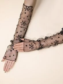 1pair Women's Snowflake Pattern Breathable Decorative Long Gloves For Wedding - Black - View 3