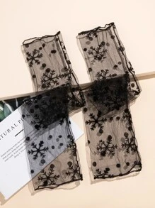 1pair Women's Snowflake Pattern Breathable Decorative Long Gloves For Wedding - Black - View 5