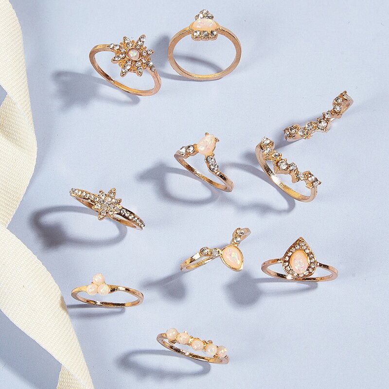 

10pcs Rhinestone Ring, Gold